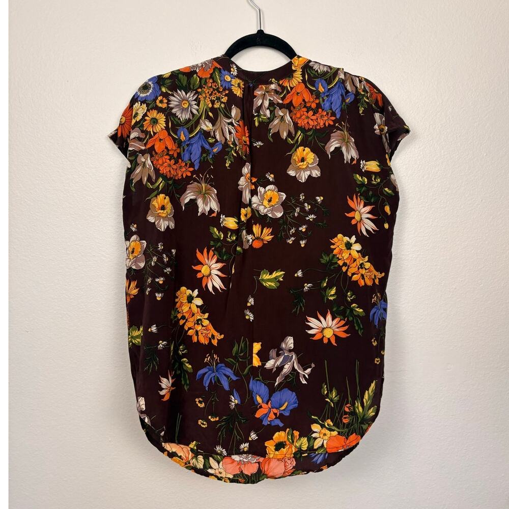 Amour Vert Silk Floral V Neck Blouse Medium - Picture 2 of 4